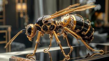 Wasp sculpture, crafted from black diamonds and yellow sapphires. photo
