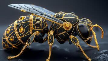 Wasp sculpture, crafted from black diamonds and yellow sapphires. photo