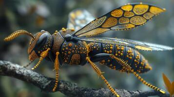 Wasp sculpture, crafted from black diamonds and yellow sapphires. photo