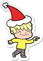 hand drawn sticker cartoon of a happy boy wearing santa hat png