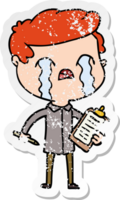 distressed sticker of a cartoon salesman crying png