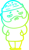 cold gradient line drawing of a cartoon worried man with beard png