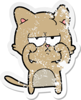 distressed sticker of a tired cartoon cat rubbing eyes png