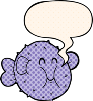 cartoon puffer fish with speech bubble in comic book style png