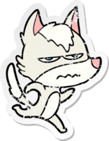 distressed sticker of a cartoon annoyed wolf png