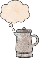 cartoon old kettle with thought bubble in grunge texture style png