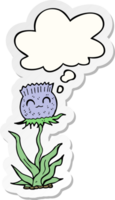 cartoon thistle with thought bubble as a printed sticker png