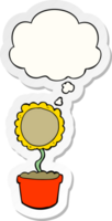 cute cartoon flower with thought bubble as a printed sticker png