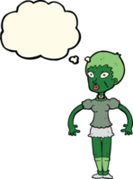 Cartoon-Zombie-Monster-Frau mit Gedankenblase png