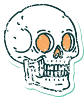 icónica pegatina angustiada estilo tatuaje imagen de una calavera png