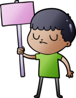 cartoon grumpy boy with placard png