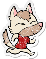 verontruste sticker van een rennende cartoonwolf png