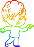 rainbow gradient line drawing of a cartoon woman png