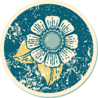 iconic distressed sticker tattoo style image of a flower png