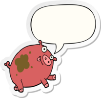dessin animé porc avec discours bulle autocollant png