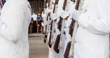 desfile de infantería de marina participación un rifles de guerra. foto