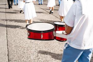 Drummers Playing Snare Drums in Parade photo