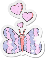 retro distressed sticker of a cartoon butterfly png