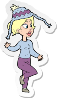 sticker of a cartoon woman in knitted hat png