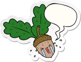 cartoon crying acorn with speech bubble sticker png