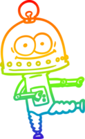 rainbow gradient line drawing of a happy carton robot with light bulb png