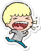 distressed sticker of a cartoon laughing man png