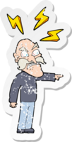 retro distressed sticker of a cartoon angry old man png