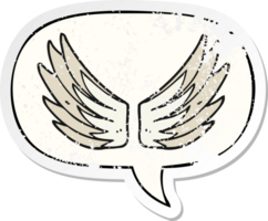 tecknad serie vingar symbol med Tal bubbla bedrövad bedrövad gammal klistermärke png