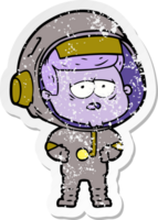 distressed sticker of a cartoon tired astronaut png