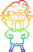 rainbow gradient line drawing of a cartoon crying man with hands on hips png