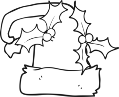 hand drawn black and white cartoon christmas holly hat png