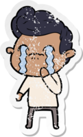 distressed sticker of a cartoon man crying png