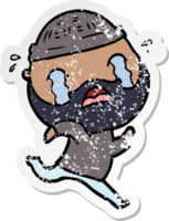 distressed sticker of a cartoon bearded man crying png