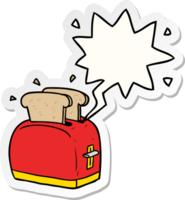 cartoon toaster toasting bread with speech bubble sticker png