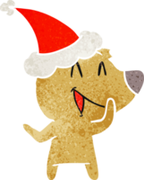 rindo Urso mão desenhado retro desenho animado do uma vestindo santa chapéu png