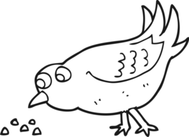 hand drawn black and white cartoon bird pecking seeds png