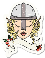 grunge sticker of a elf fighter character face png