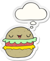 cartoon burger with thought bubble as a printed sticker png