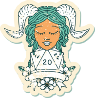 Retro Tattoo Style tiefling with natural 20 D20 roll png