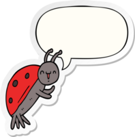 carino cartone animato coccinella con discorso bolla etichetta png