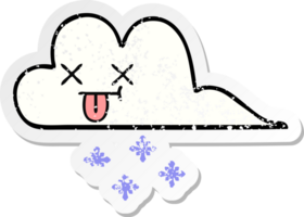 distressed sticker of a cute cartoon snow cloud png