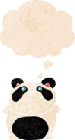 dessin animé Panda avec pensée bulle dans grunge affligé rétro texturé style png