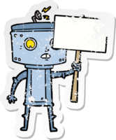 distressed sticker of a cartoon robot with blank sign png