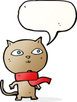 chat drôle de dessin animé portant une écharpe avec bulle de dialogue png