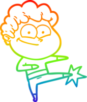 rainbow gradient line drawing of a cartoon happy man png