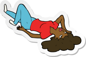 sticker of a cartoon woman lying on floor png