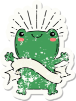 worn old sticker of a tattoo style happy frog png