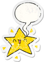 desenho animado feliz Estrela com discurso bolha angustiado angustiado velho adesivo png