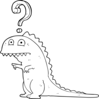 hand drawn black and white cartoon confused dinosaur png