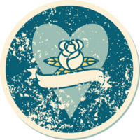 iconic distressed sticker tattoo style image of a heart rose and banner png